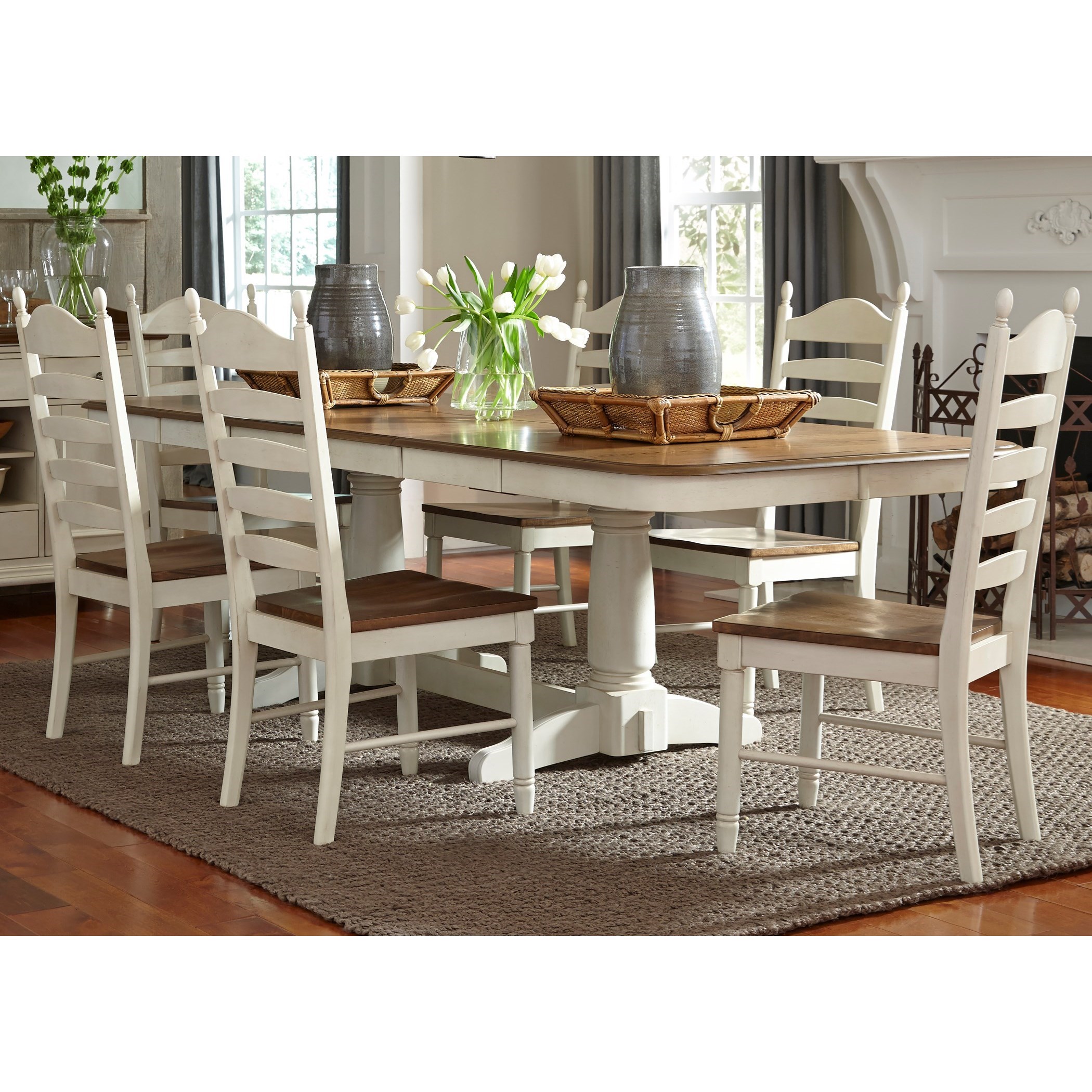 Liberty Furniture Springfield Dining 7 Piece Double Pedestal Table